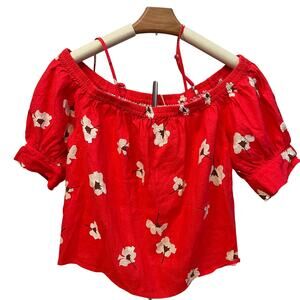Universal Thread Women's Red Floral Puff Elbow Sleeve Blouse - Size XS - NWT